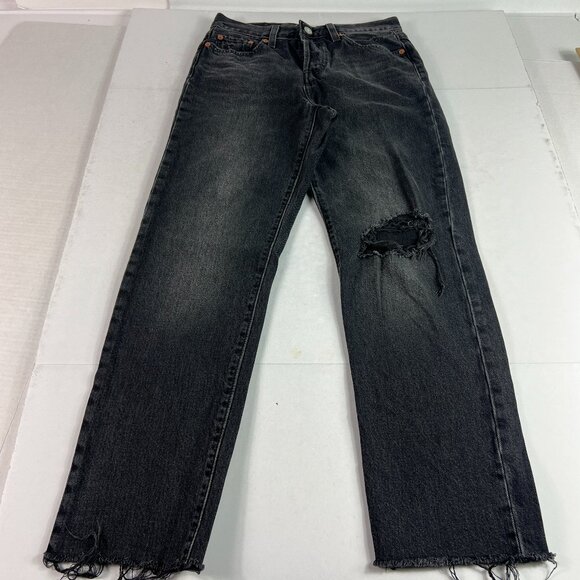 Levi's Jeans Women's 27x27* Big E Wedgie Straight Black Distressed Denim Tag 26 - Picture 1 of 16
